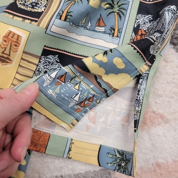 Tori Richard Shirt Men's Green Hawaiian Honolulu Ocean Sailing 100% Silk Medium - Picture 5 of 6